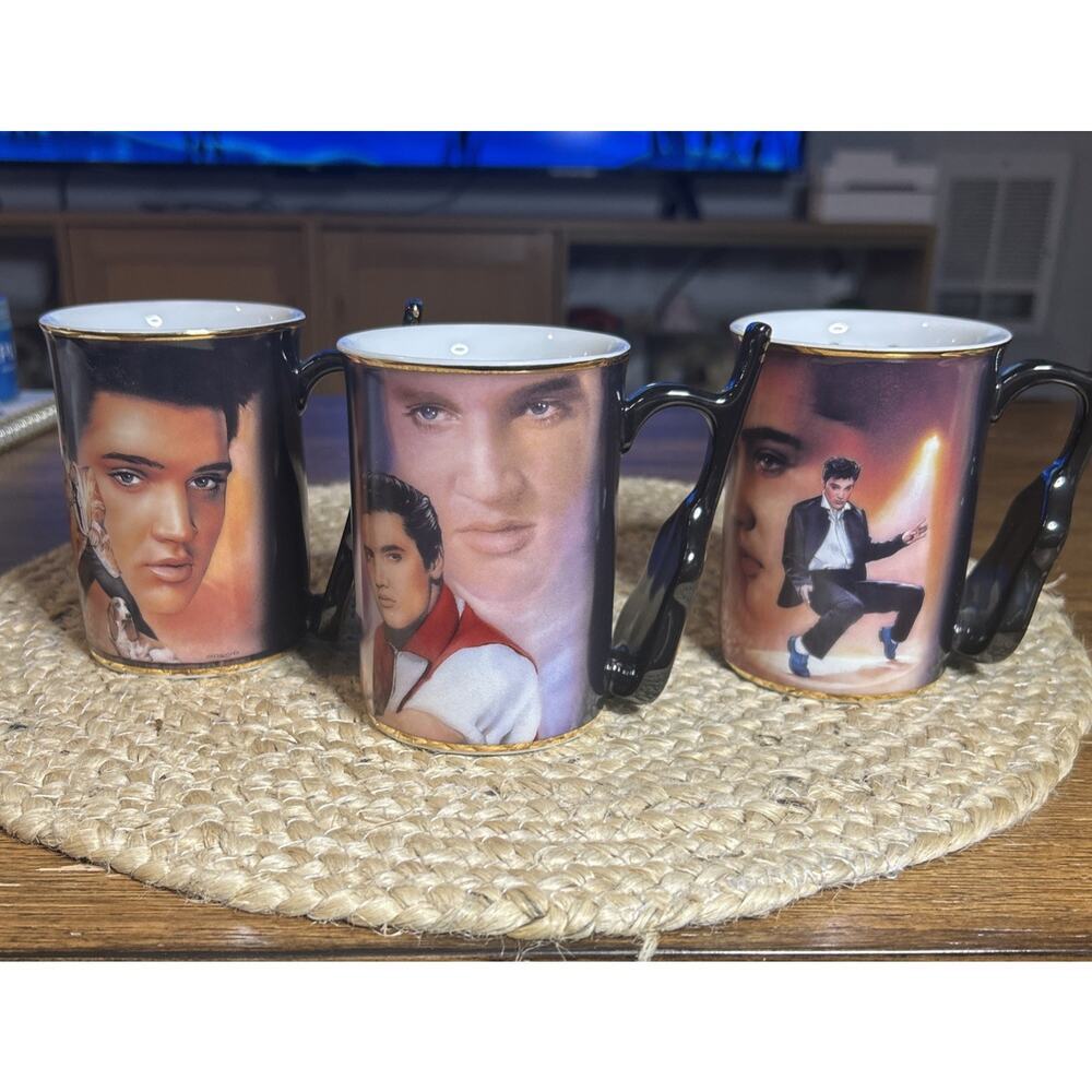2002 Bradford Editions Elvis Presley Heirloom Porcelain Mug Set Of 3 Hound Dog - Picture 3 of 10